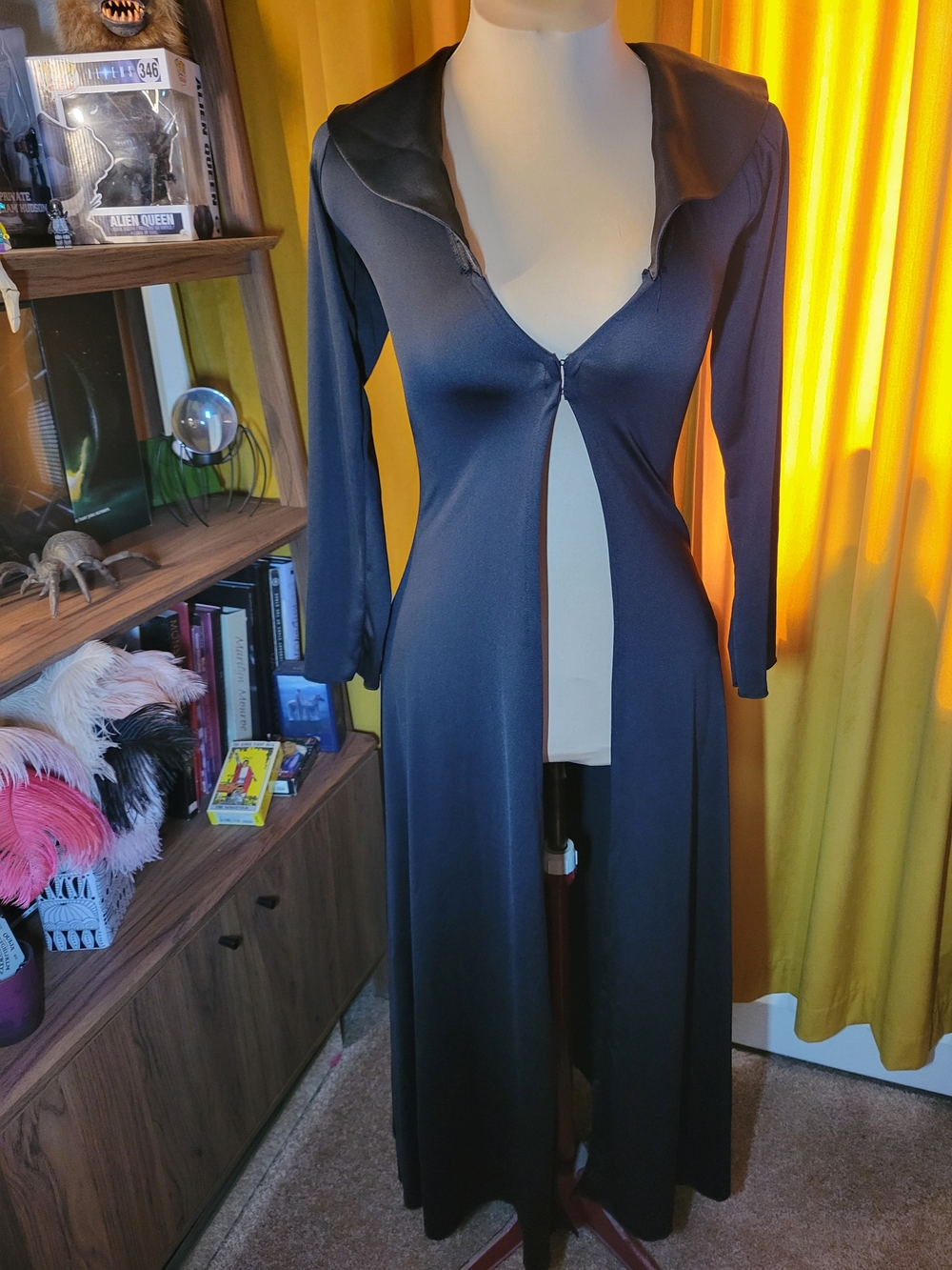Long Black Open-Front Maxi Jacket